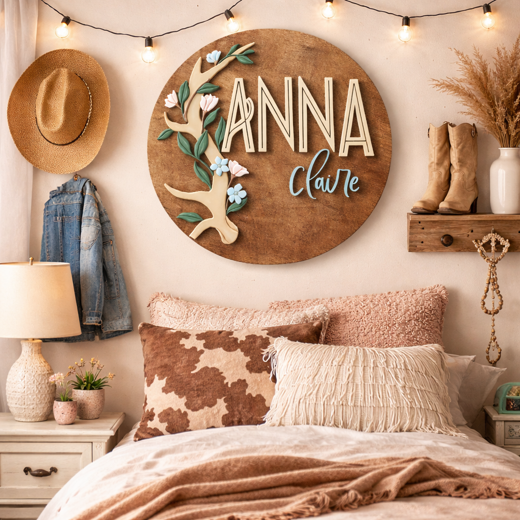 Anna | Round | Hand Drawn Floral Antler