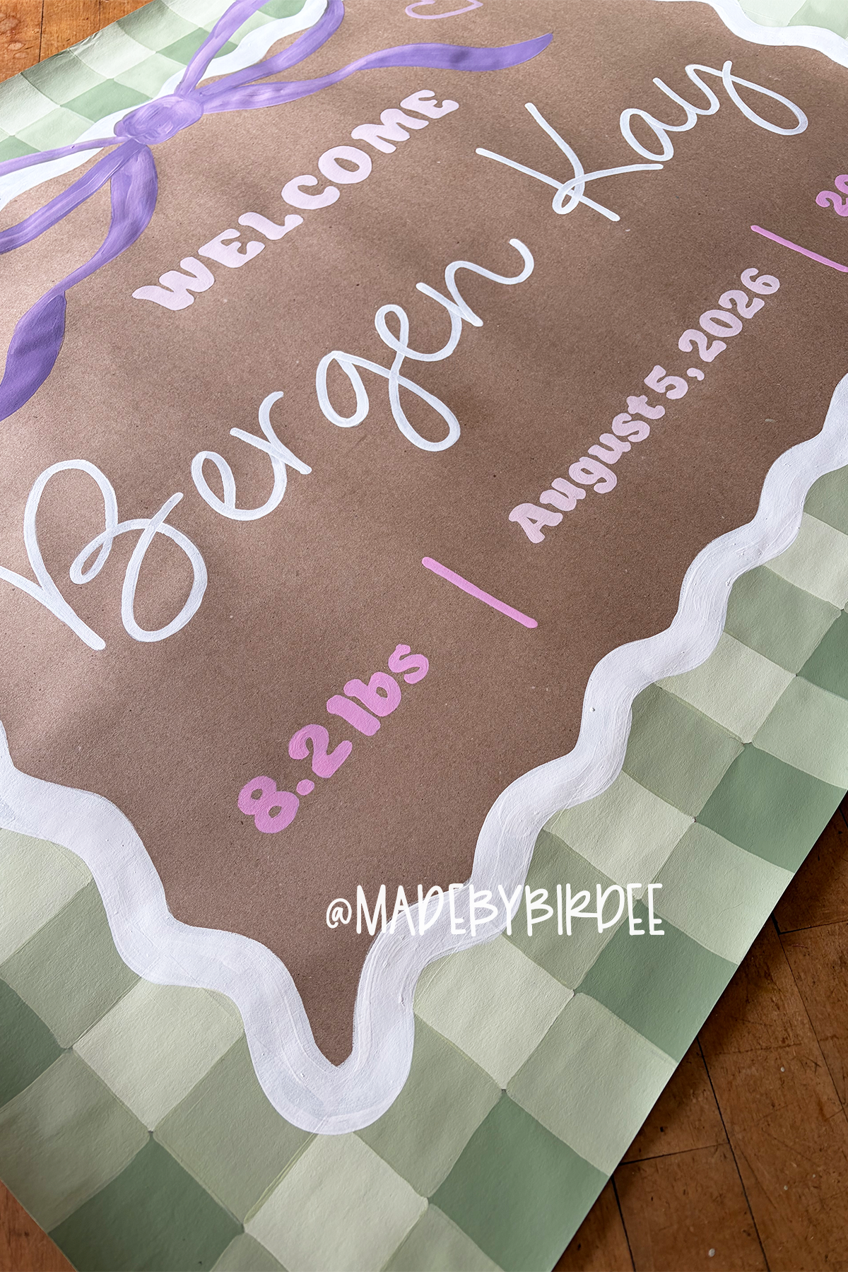 Green Gingham Baby Stats Banner