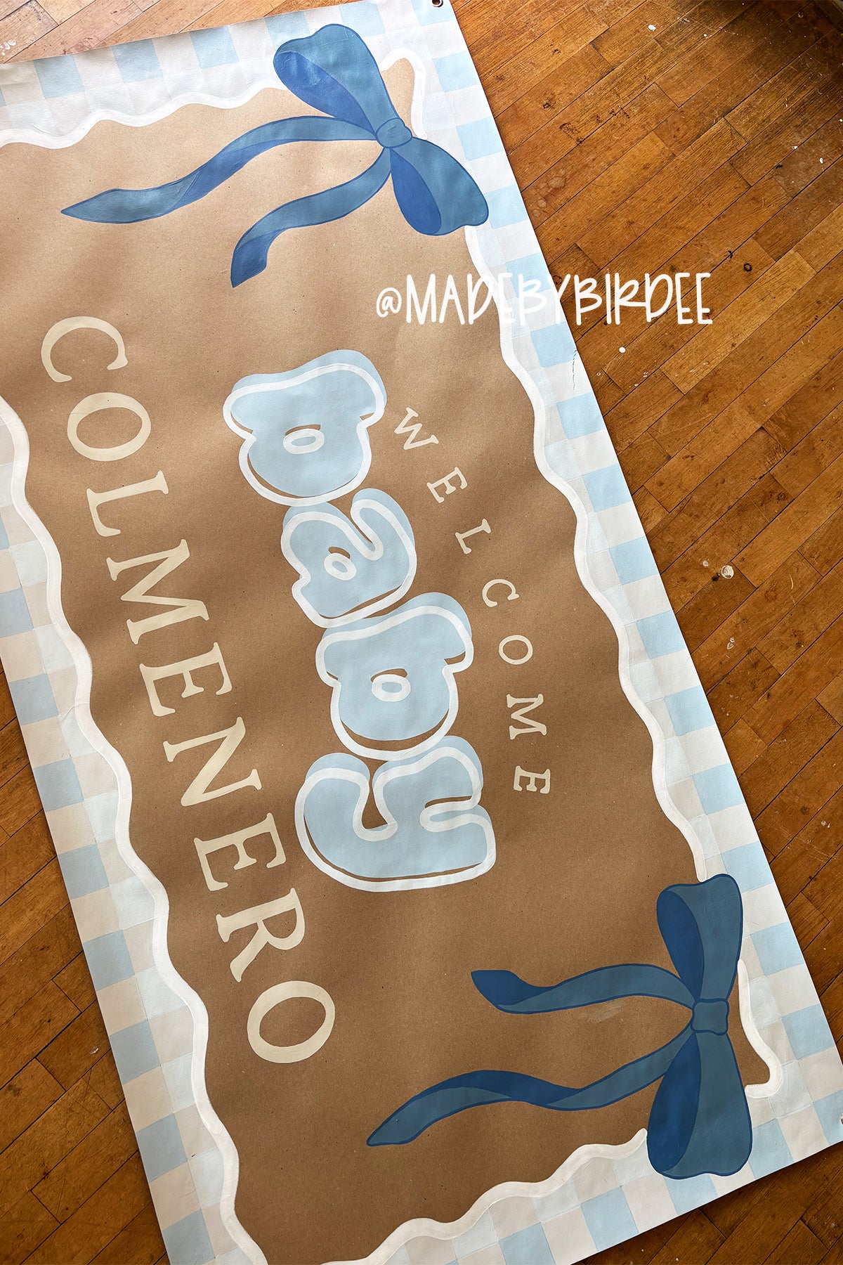 Blue Gingham Baby Shower Banner