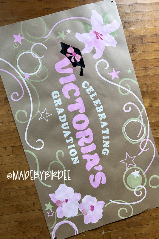 Y2K Tropical Floral Graduation Banner