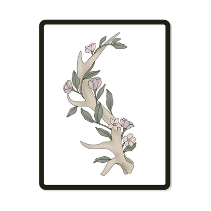 Anna | Round | Hand Drawn Floral Antler