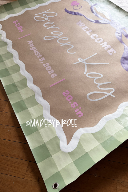 Green Gingham Baby Stats Banner