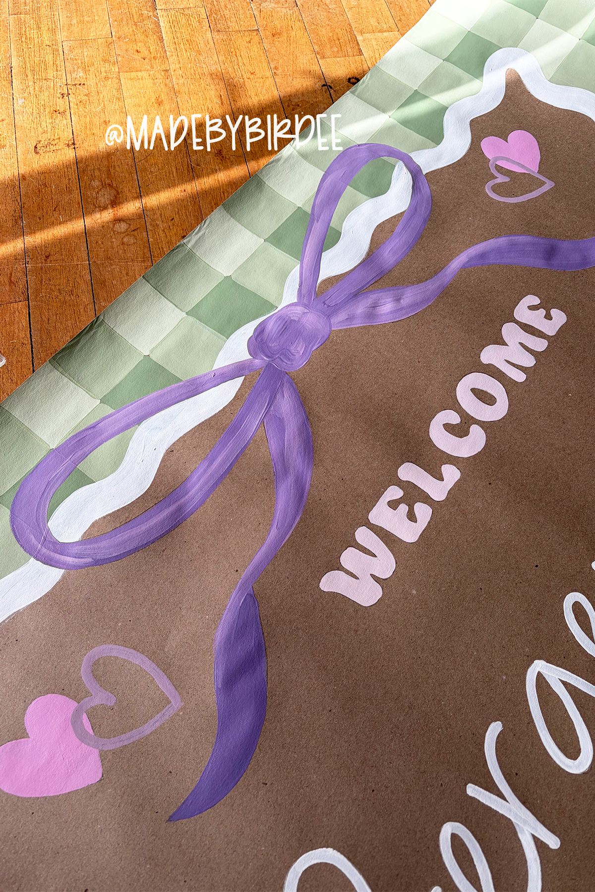 Green Gingham Baby Stats Banner