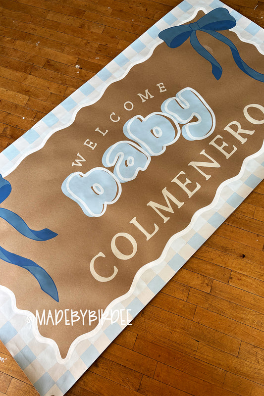 Blue Gingham Baby Shower Banner