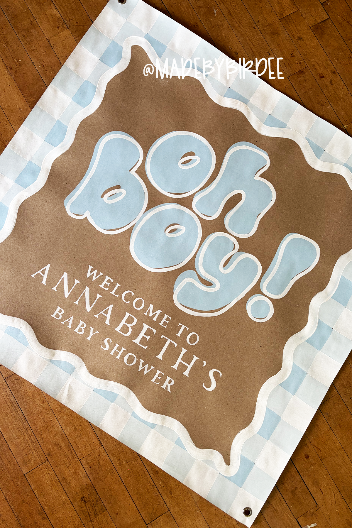 Oh Boy Blue Gingham Baby Shower Banner