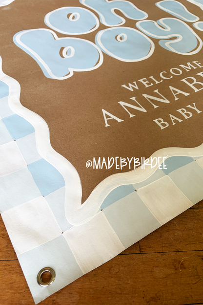Oh Boy Blue Gingham Baby Shower Banner