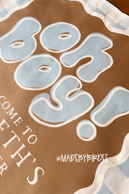 Oh Boy Blue Gingham Baby Shower Banner