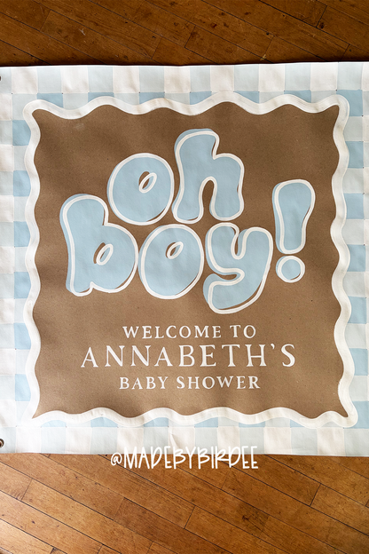 Oh Boy Blue Gingham Baby Shower Banner