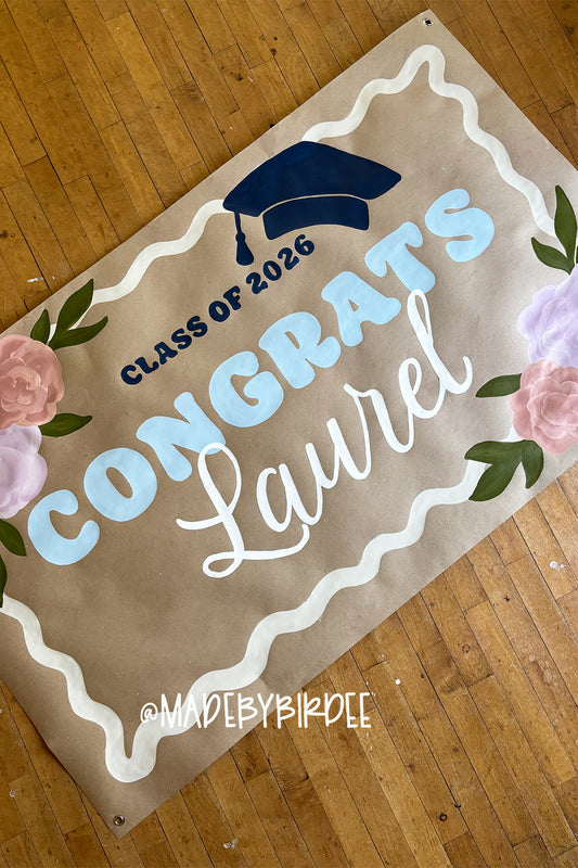 Peony Floral Graduation Banner