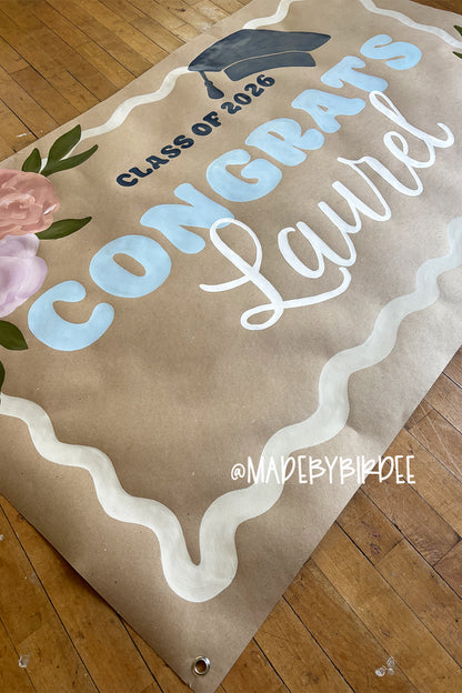 Peony Floral Graduation Banner