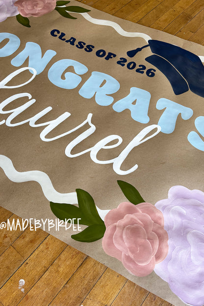 Peony Floral Graduation Banner
