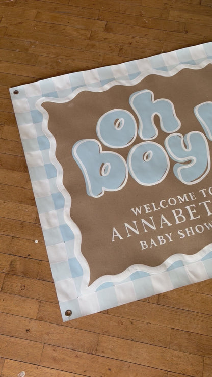 Oh Boy Blue Gingham Baby Shower Banner