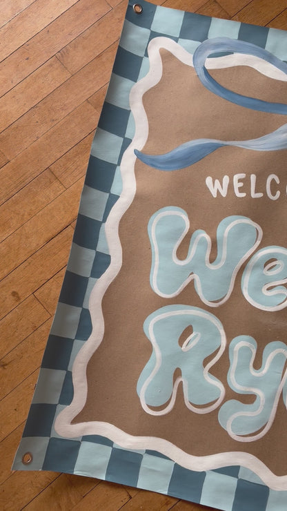Checkered Welcome Baby Shower Banner